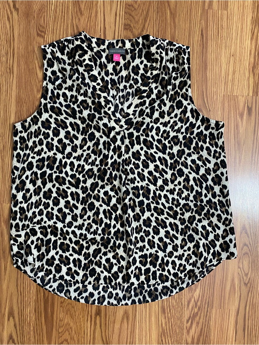 Vince Camuto Leopard Print V-Neck Sleeveless Top - Black, Tan, White